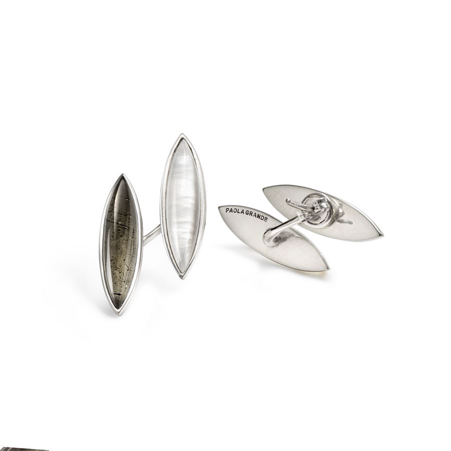 Orecchini piercing navetta AURUM | OR PRCNARG MOP BIA/GRI